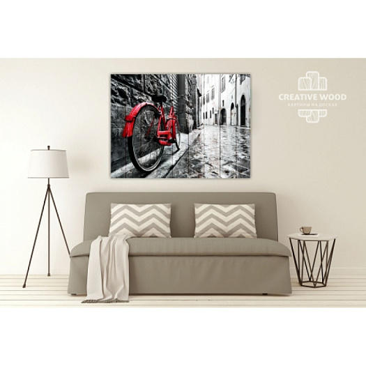 Картины в интерьере артикул Велосипеды - Красный велосипед, Велосипеды, Creative Wood